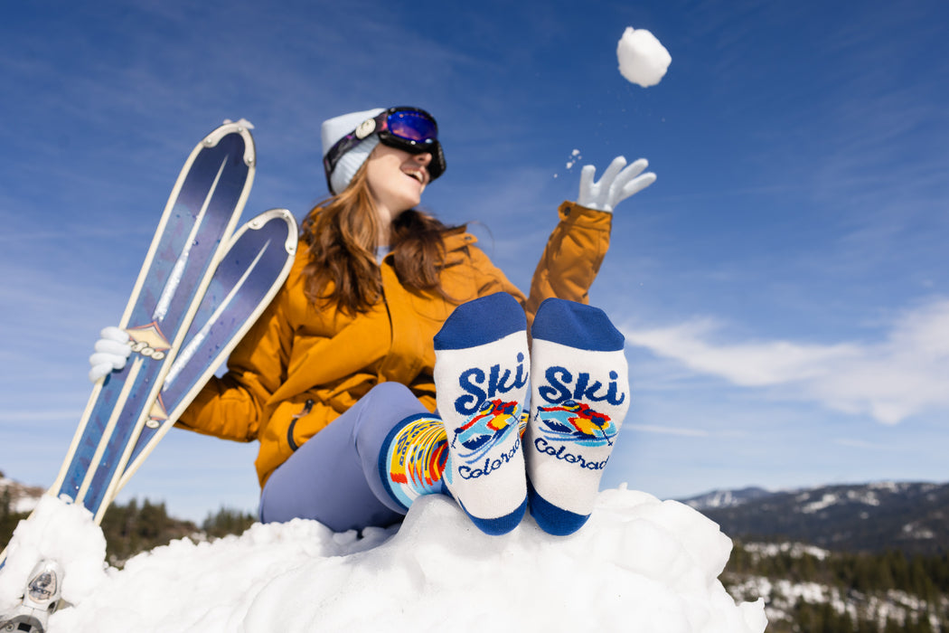Lavley Ski Colorado Socks - Fun CO Souvenier Gift for Skiers