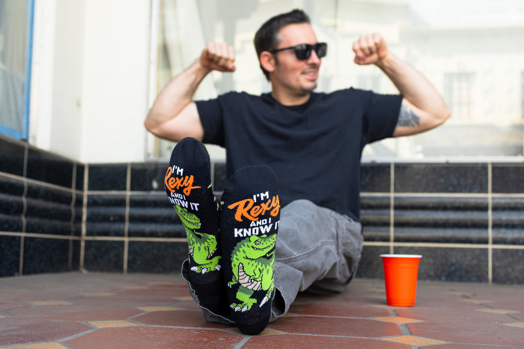 I'm Rexy And I Know It Dinosaur Socks