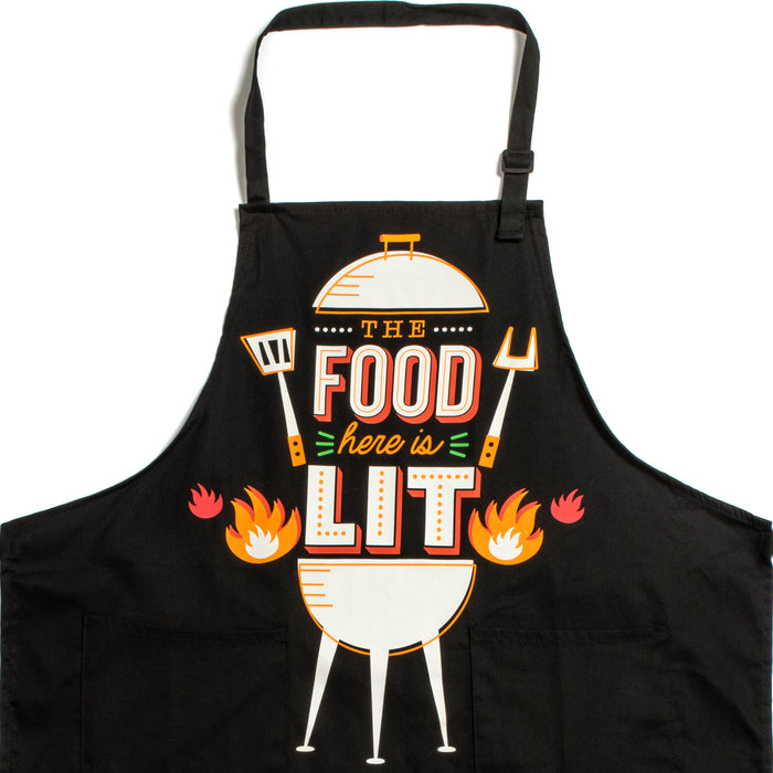 The Food Here Is Lit Apron - Funny Grilling Apron