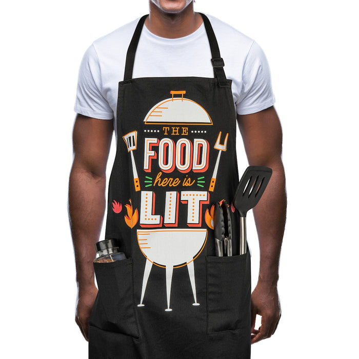 The Food Here Is Lit Apron - Funny Grilling Apron