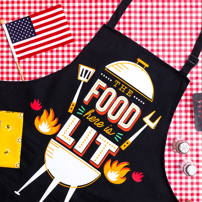 The Food Here Is Lit Apron - Funny Grilling Apron