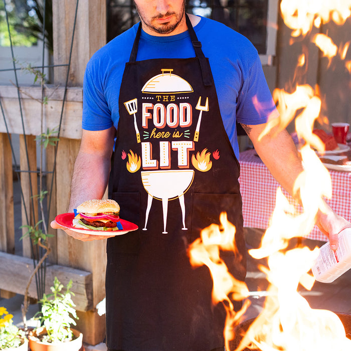 The Food Here Is Lit Apron - Funny Grilling Apron